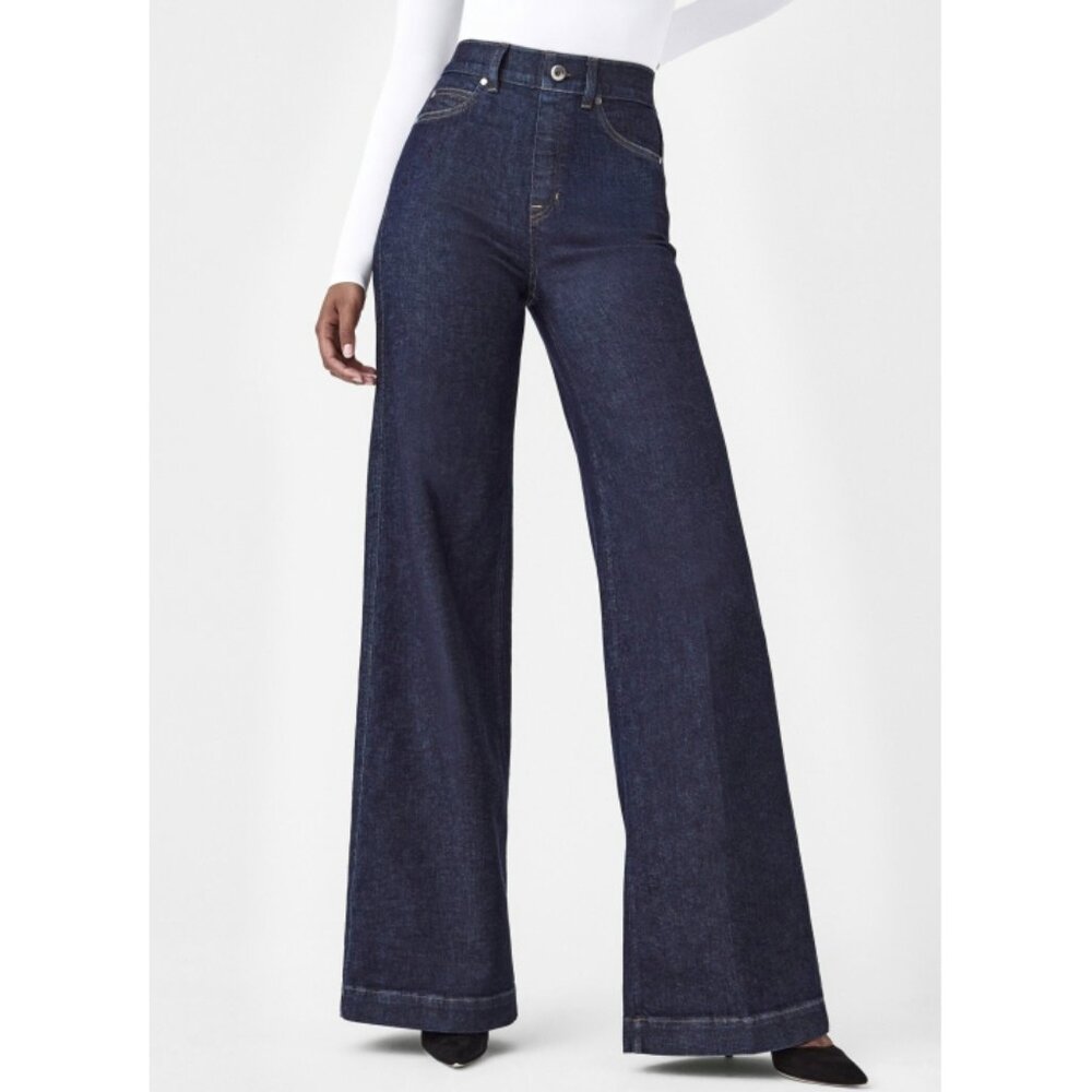Spanx Shape Every Wear Wide Leg Jeans Raw Indigo High-Rise Waist Shapewear Denim